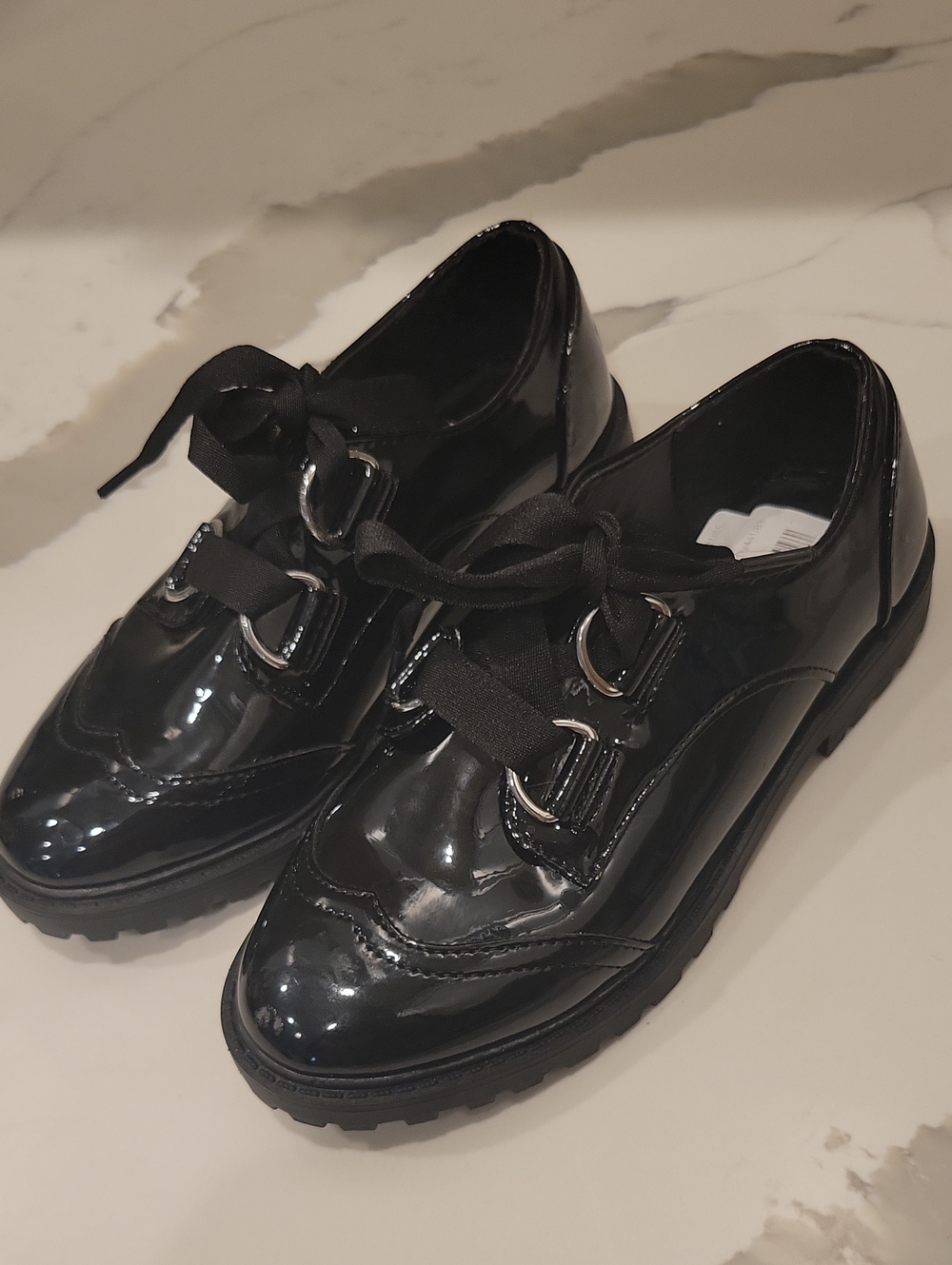 G B GIRLSs Black Patent Lace-Up Oxford Shoes SIZE 1 NEW
